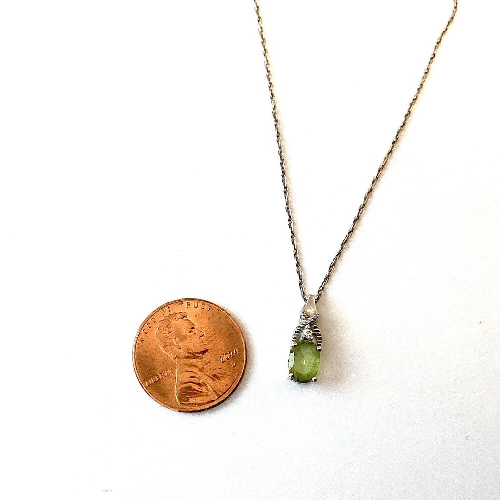 Vintage Peridot Necklace, Sterling Silver with CZ and Green Stone Pendant - Picture 3 of 12